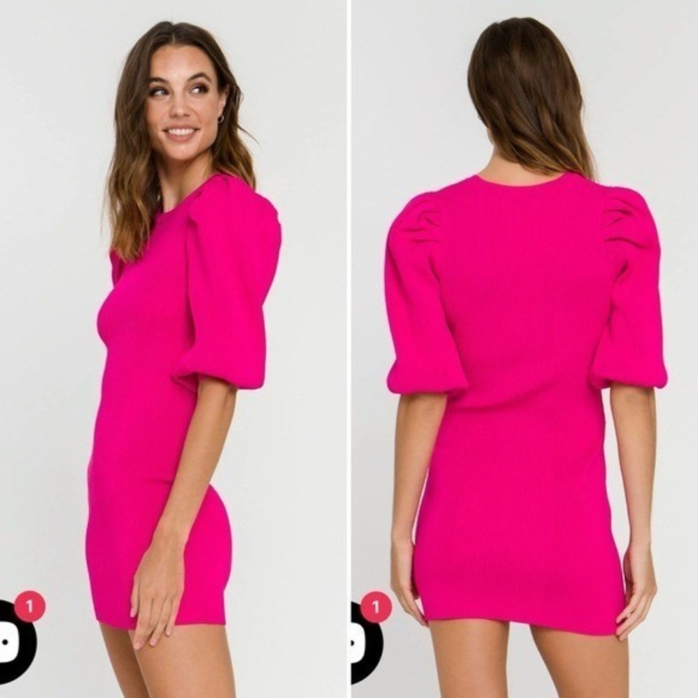 Endless Rose pink puff sleeve knit sweater mini dress M